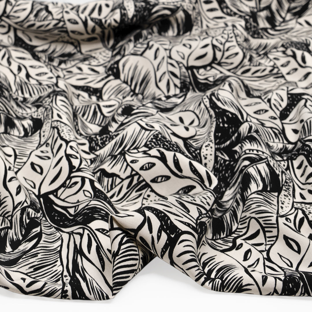Sketchbook Jungle Rayon Poplin - Fawn/Black | Blackbird Fabrics