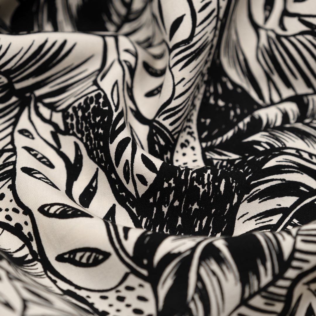 Sketchbook Jungle Rayon Poplin - Fawn/Black | Blackbird Fabrics