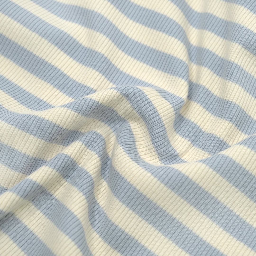 Sugar Stripe Cotton Rib Knit - Baby Blue | Blackbird Fabrics