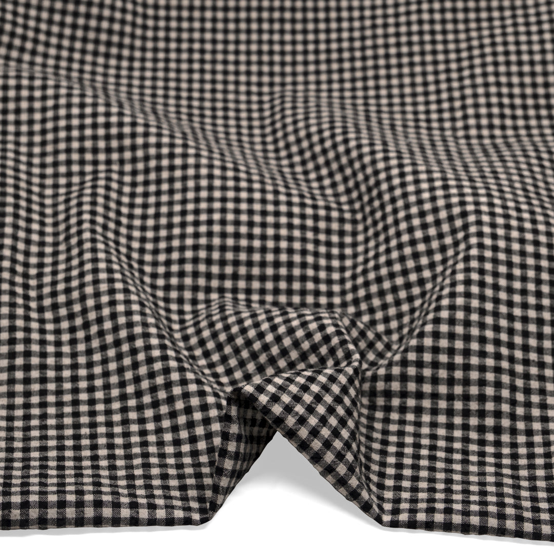 Antique Gingham Cotton Linen - Black/Natural | Blackbird Fabrics