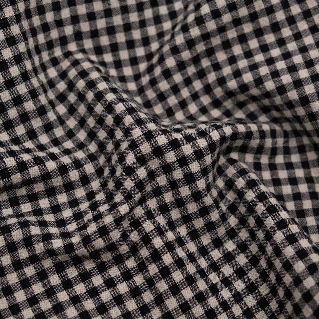 Antique Gingham Cotton Linen - Black/Natural | Blackbird Fabrics