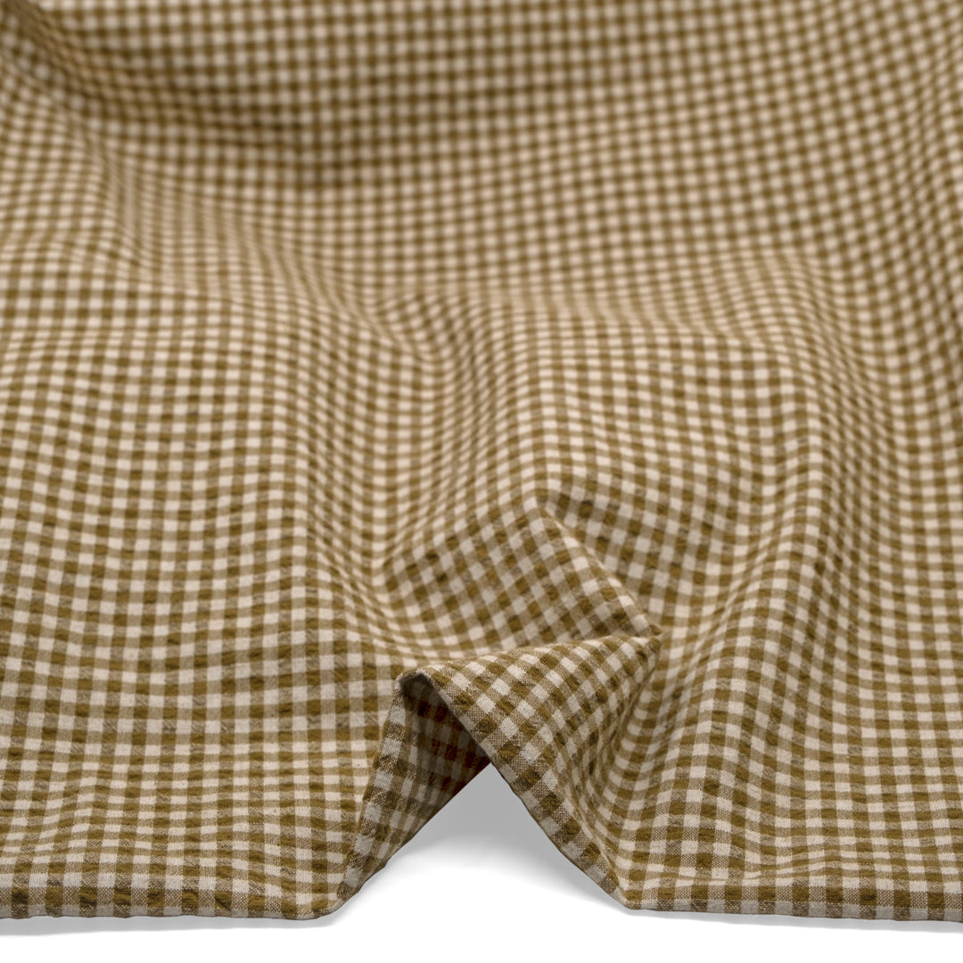 Antique Gingham Cotton Linen - Cactus/Natural | Blackbird Fabrics