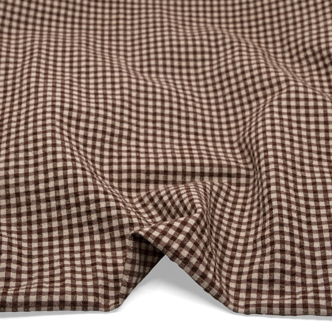 Antique Gingham Cotton Linen - Chocolate/Natural | Blackbird Fabrics