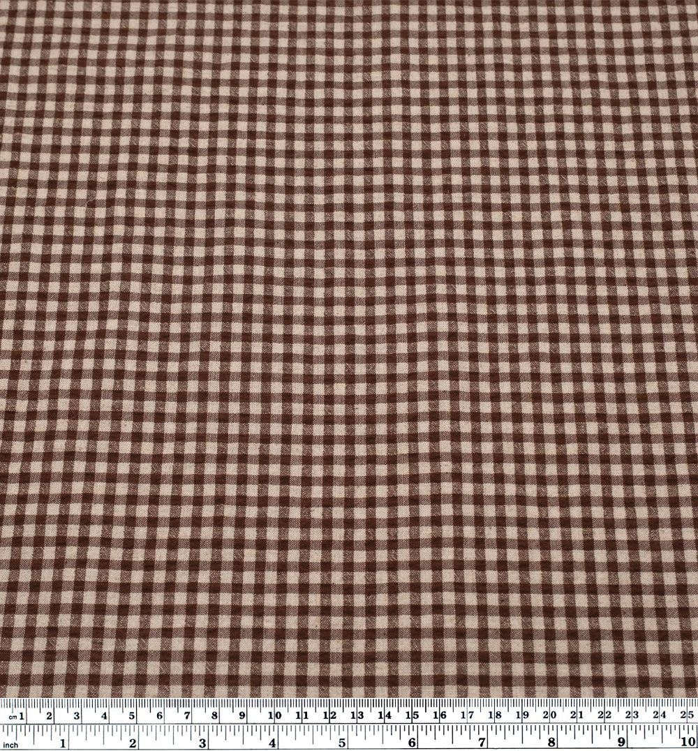 Antique Gingham Cotton Linen - Chocolate/Natural | Blackbird Fabrics