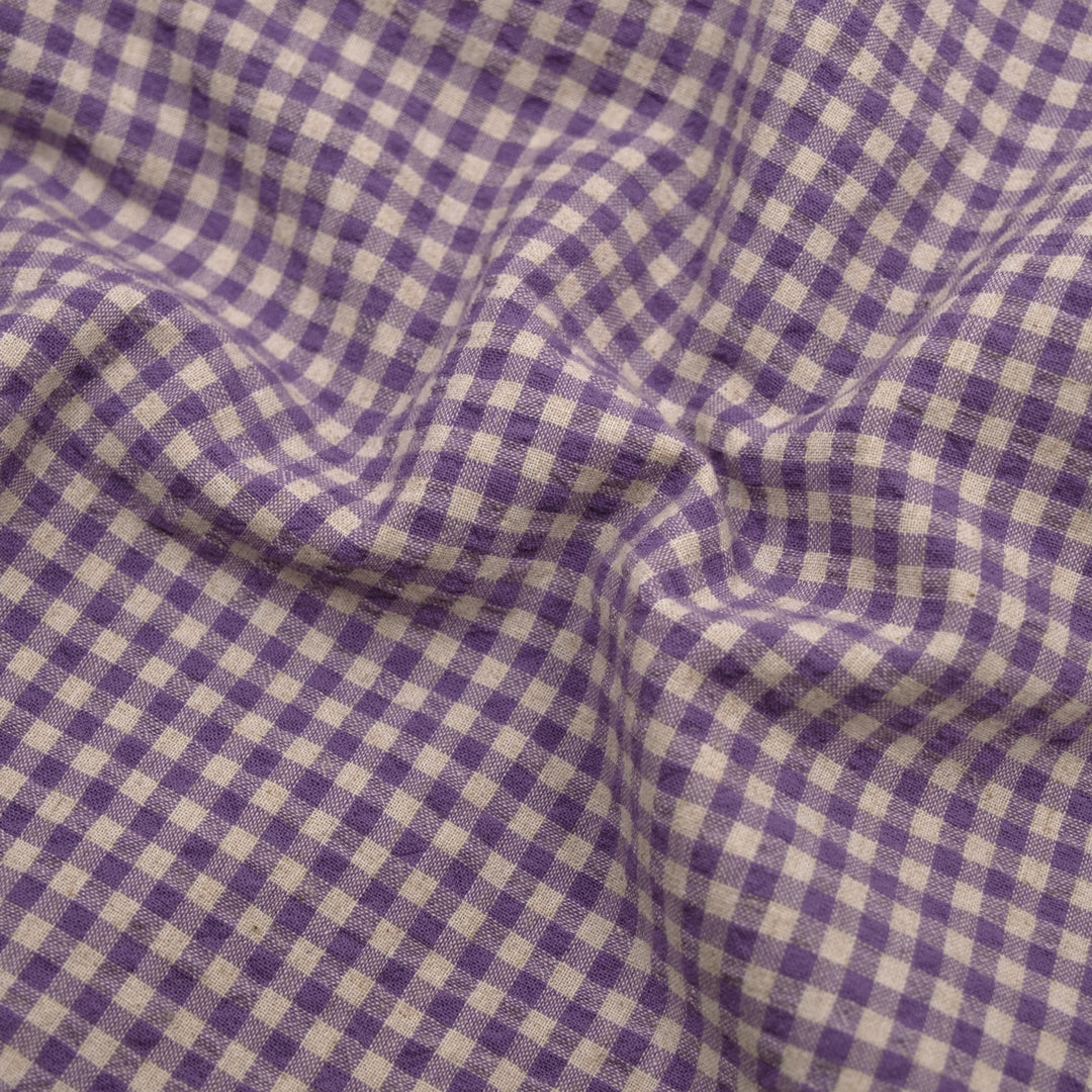 Antique Gingham Cotton Linen - Amethyst/Natural | Blackbird Fabrics