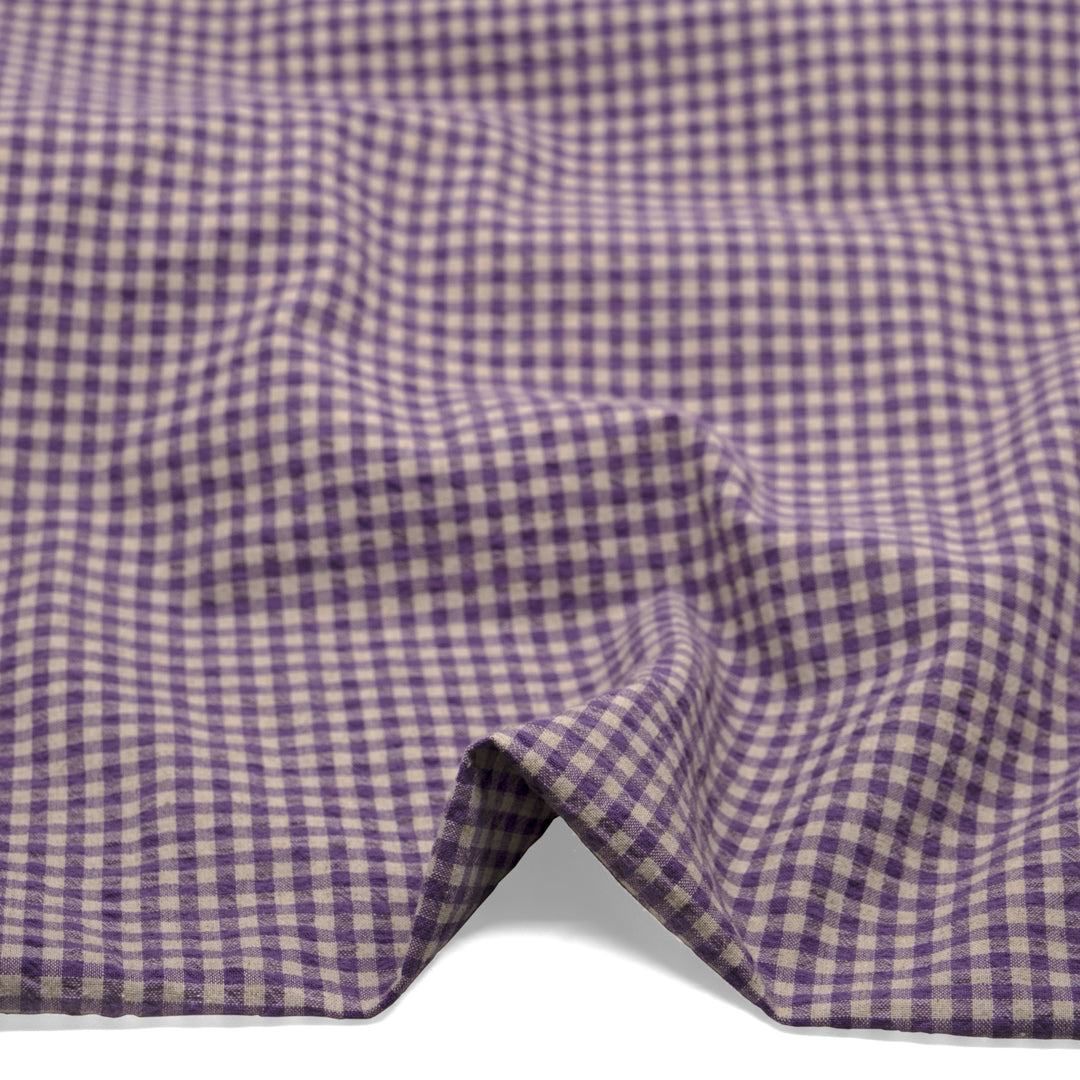 Antique Gingham Cotton Linen - Amethyst/Natural | Blackbird Fabrics