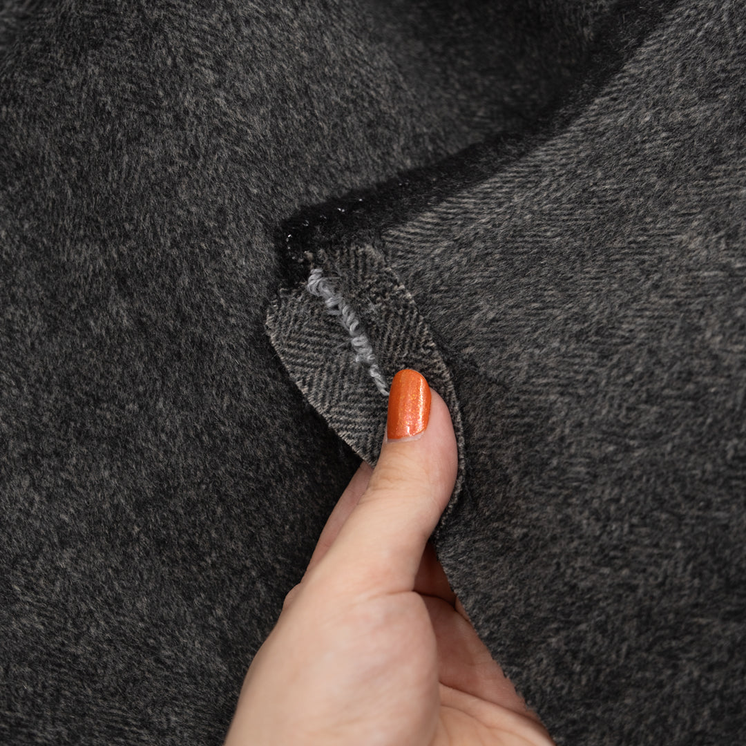 Herringbone Double Faced Wool Coating - Charcoal *Flawed | Blackbird Fabrics