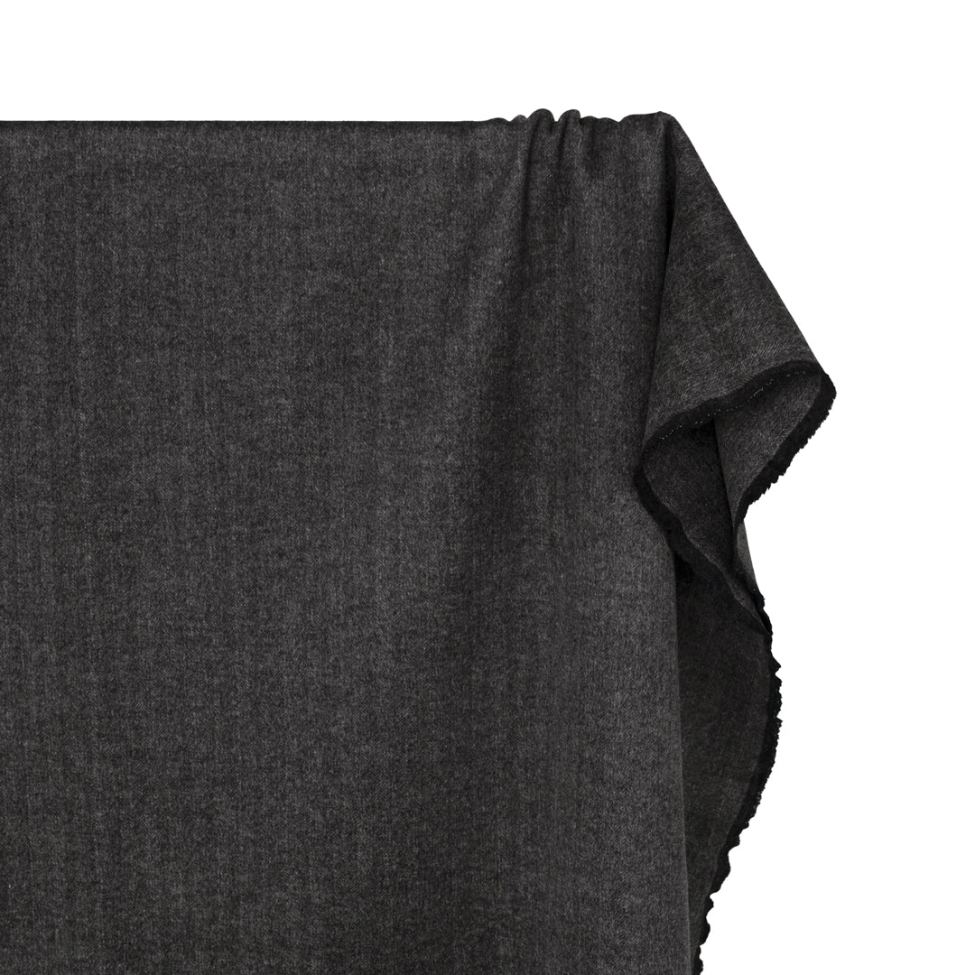 Herringbone Double Faced Wool Coating - Charcoal *Flawed | Blackbird Fabrics