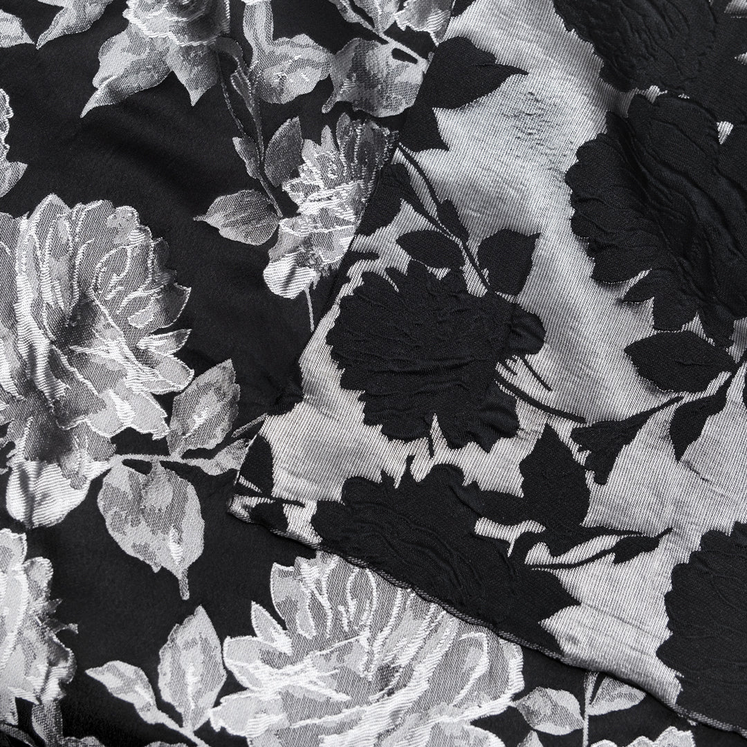 Deadstock Gilded Rose Jacquard - Black/Silver | Blackbird Fabrics