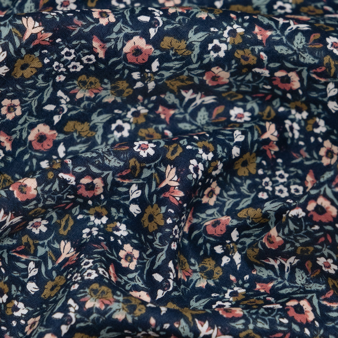 Deadstock Blue Bloom Cotton Batiste - Navy/Multi | Blackbird Fabrics