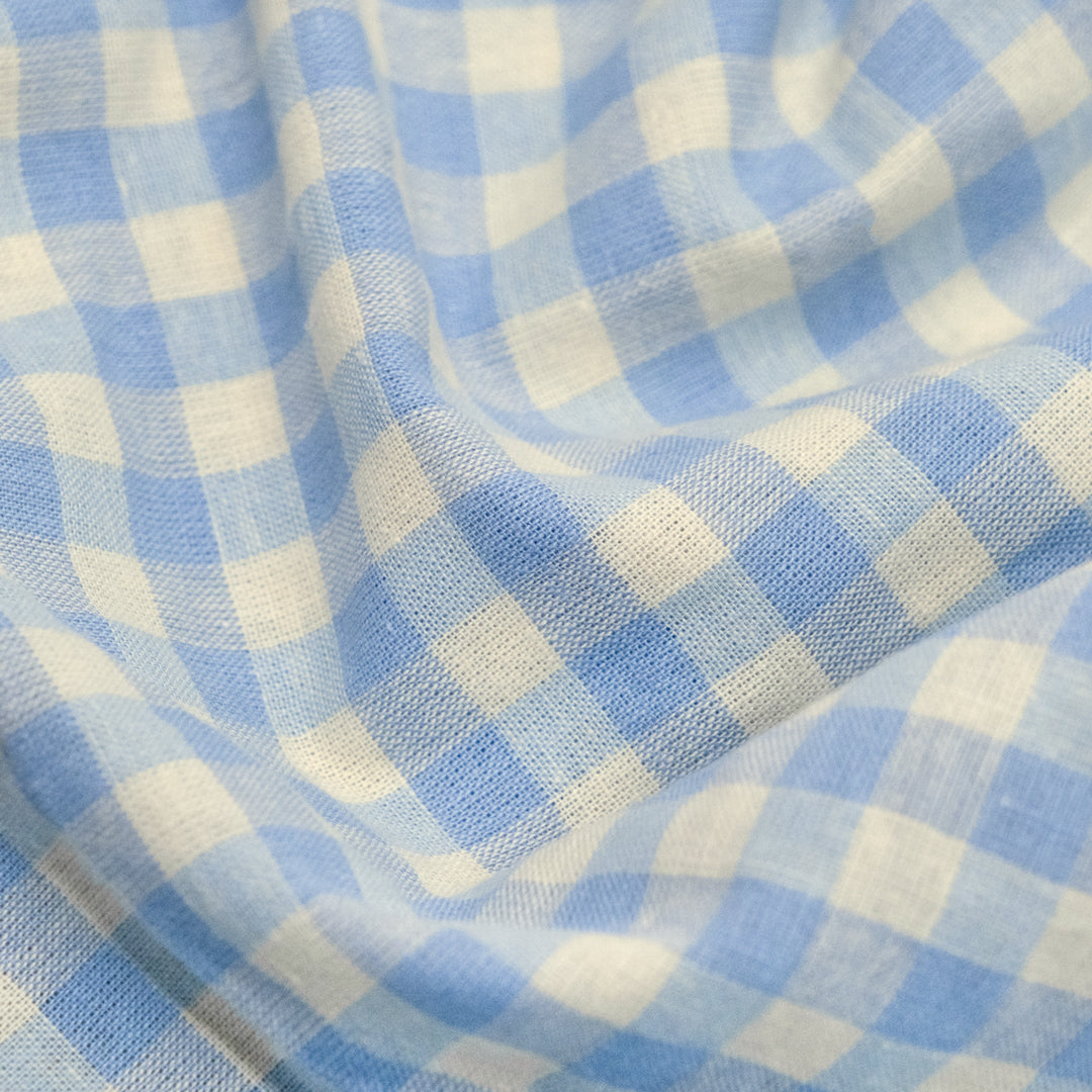 Deadstock Gingham Cotton Linen - Sky Blue | Blackbird Fabrics