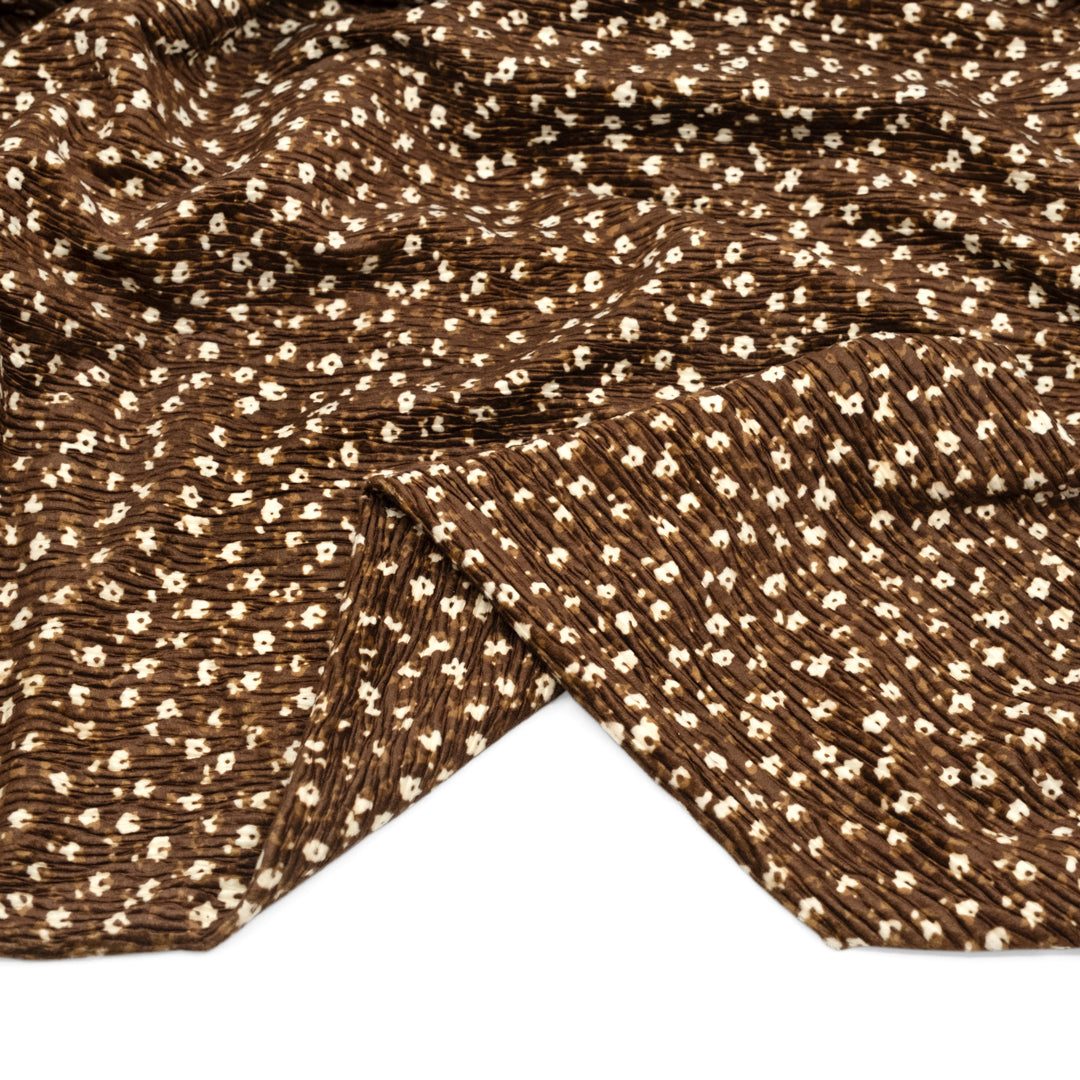 Deadstock Floral Crinkle Velvet - Brown | Blackbird Fabrics
