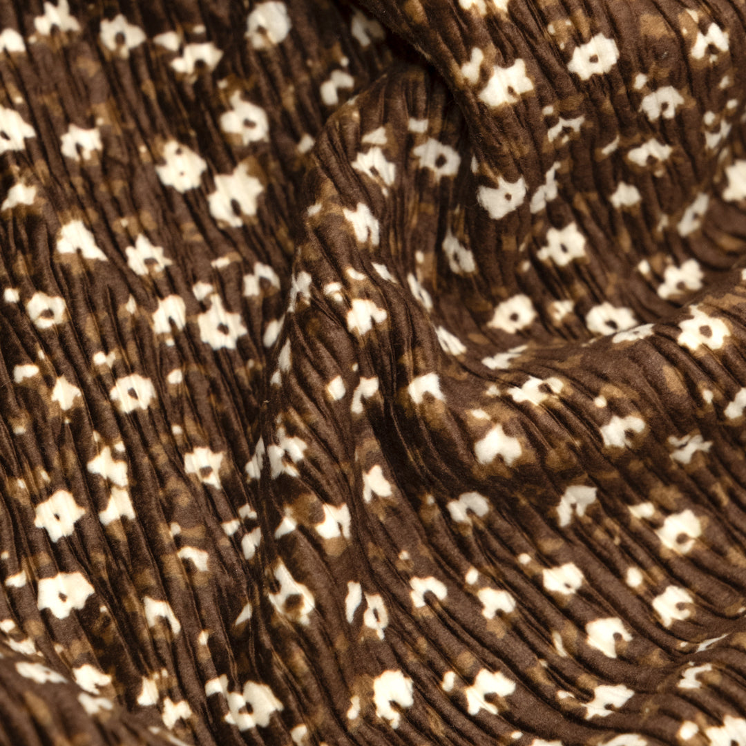 Deadstock Floral Crinkle Velvet - Brown | Blackbird Fabrics