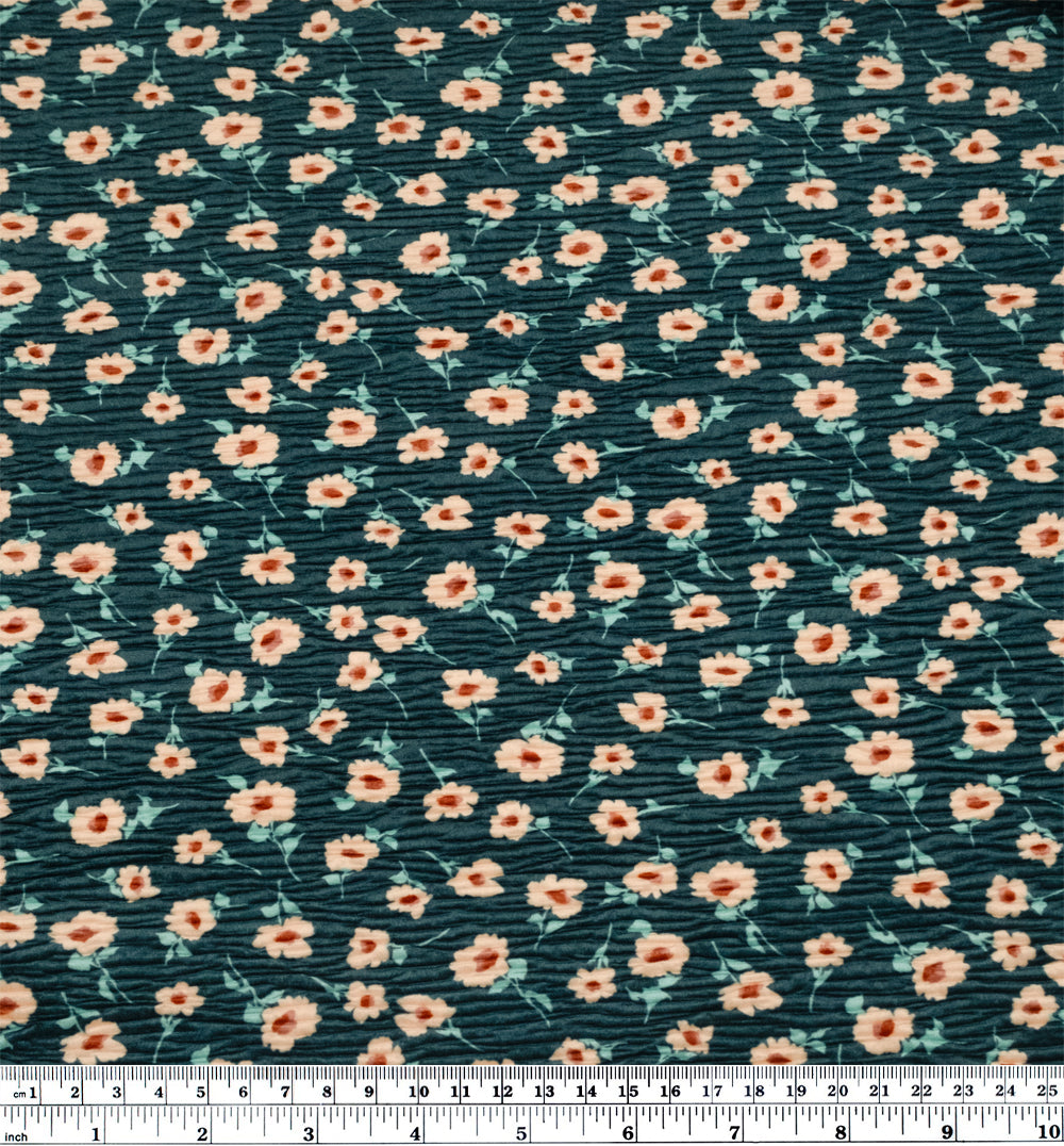 Deadstock Floral Crinkle Velvet - Teal | Blackbird Fabrics
