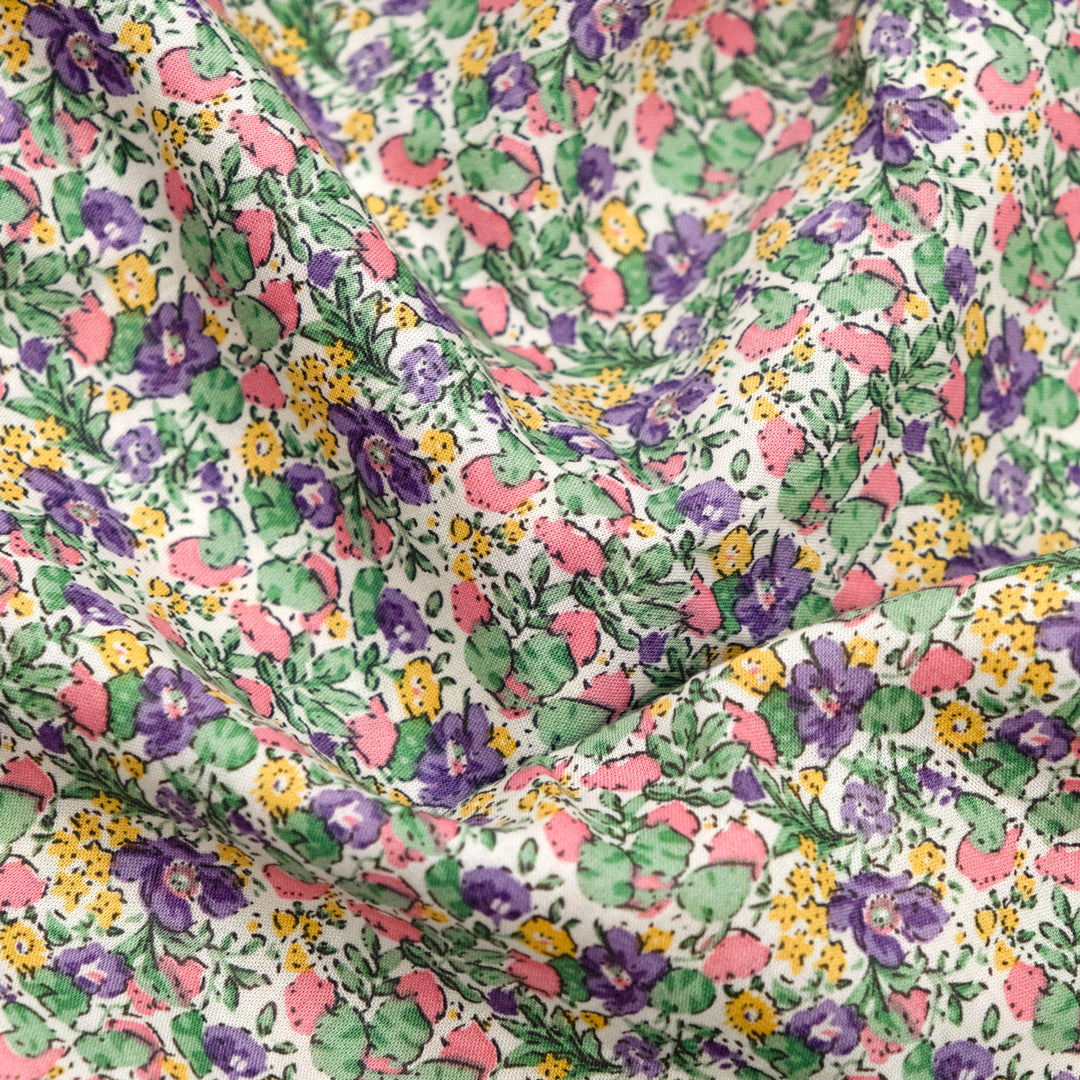 Deadstock Retro Floral Cotton Batiste - Ivory/Grass/Pink | Blackbird Fabrics