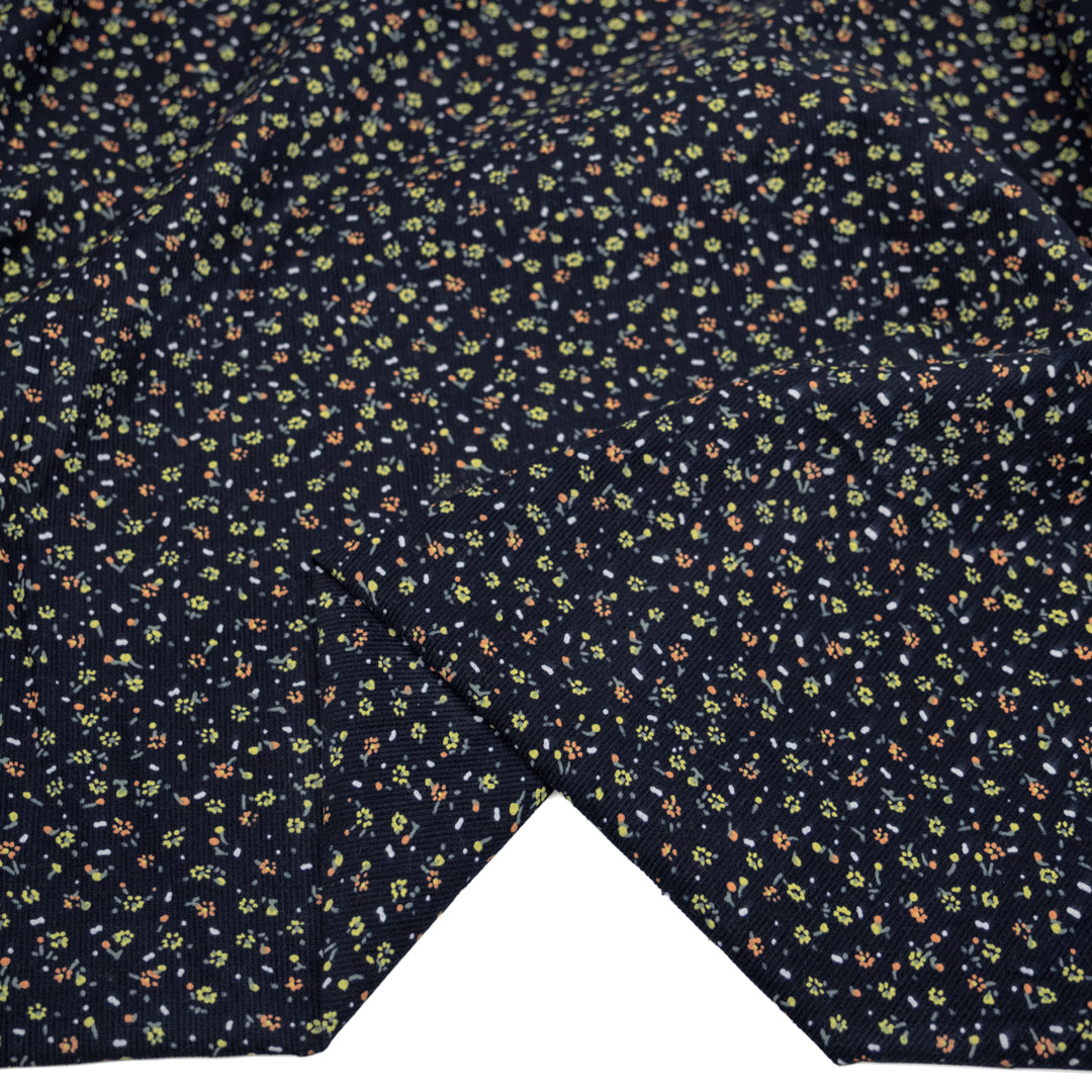 Deadstock Ditsy Floral Micro Cord - Midnight Blue/Yellow/Multi | Blackbird Fabrics