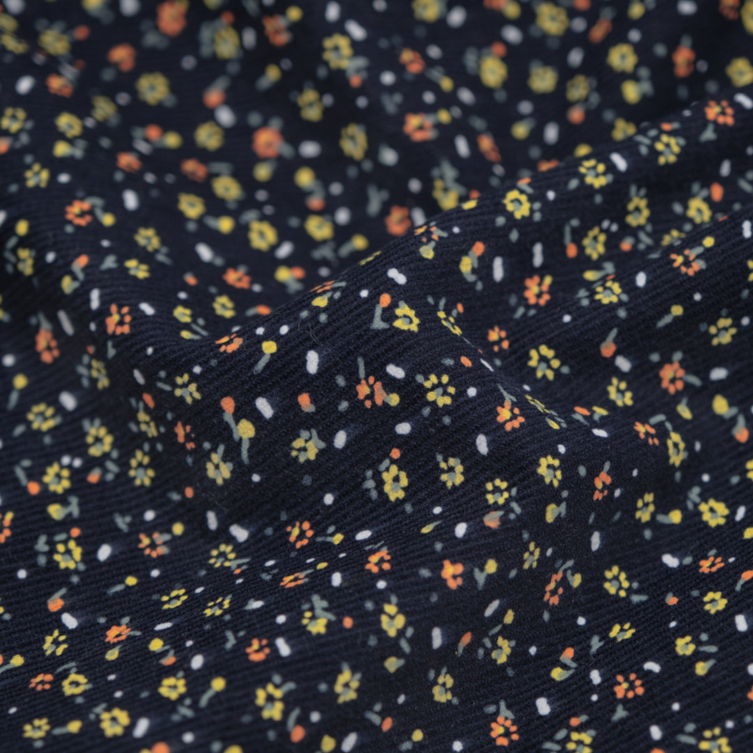 Deadstock Ditsy Floral Micro Cord - Midnight Blue/Yellow/Multi | Blackbird Fabrics