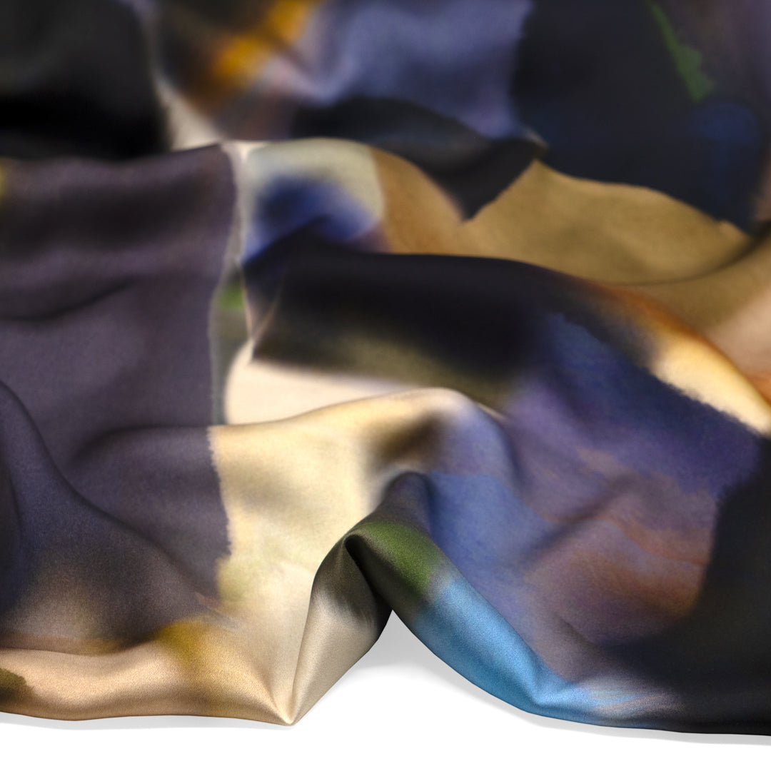Movement Viscose Satin - Ink/Fog/Multi | Blackbird Fabrics