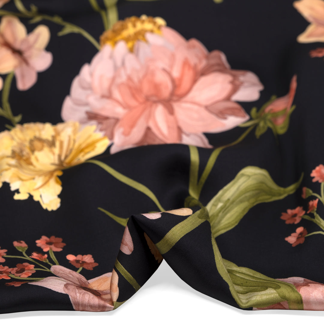 Nocturne Viscose Satin - Black/Multi | Blackbird Fabrics