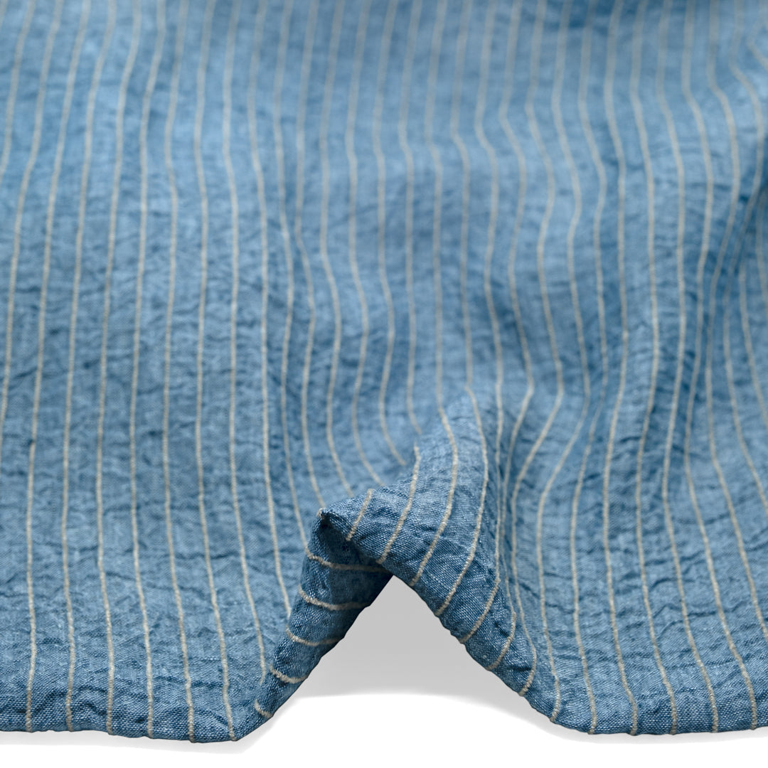 Farmhouse Wide Stripe Linen Rayon - Canal/Pebble | Blackbird Fabrics