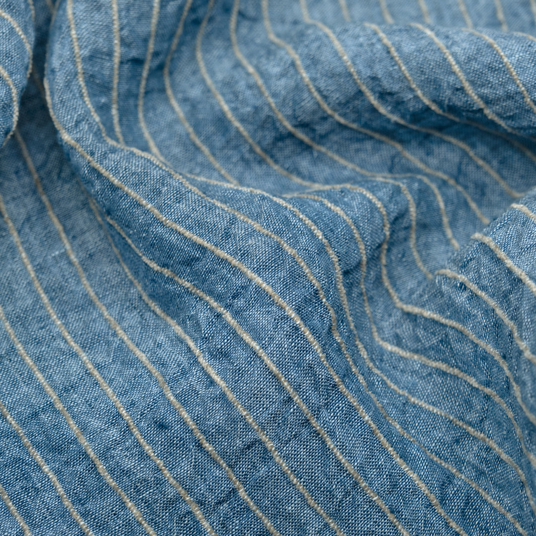 Farmhouse Wide Stripe Linen Rayon - Canal/Pebble | Blackbird Fabrics
