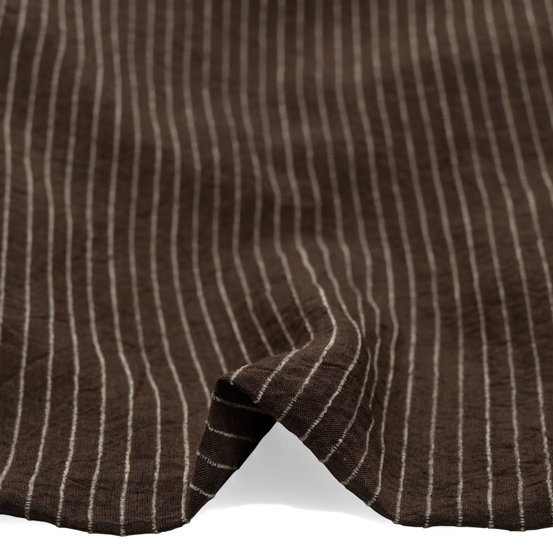 Farmhouse Wide Stripe Linen Rayon - Umber/Pebble | Blackbird Fabrics
