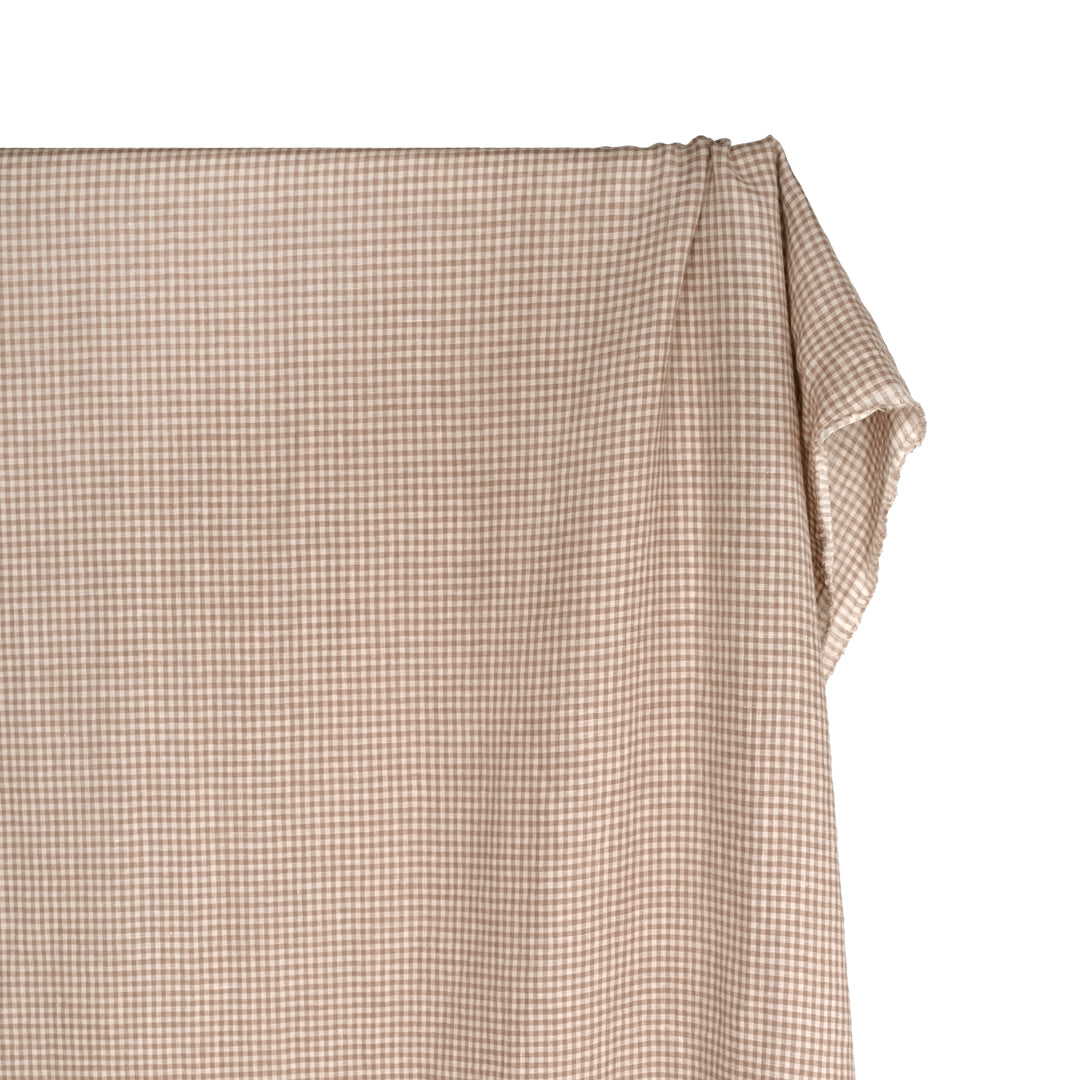 Picnic Gingham Washed Linen - Mushroom/Cream | Blackbird Fabrics