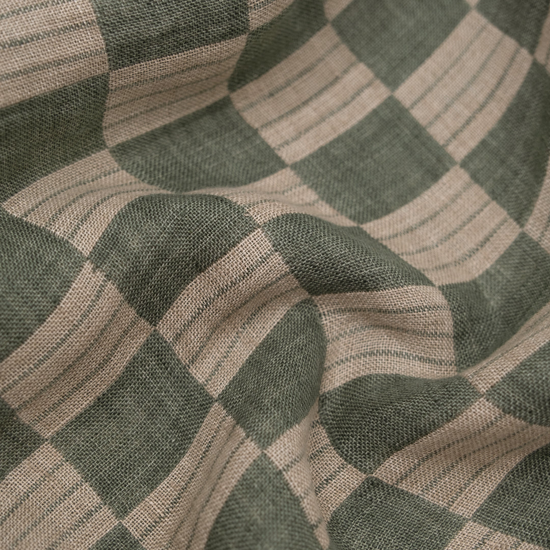 Check Laundered Linen Double Cloth - Ivy/Flax | Blackbird Fabrics