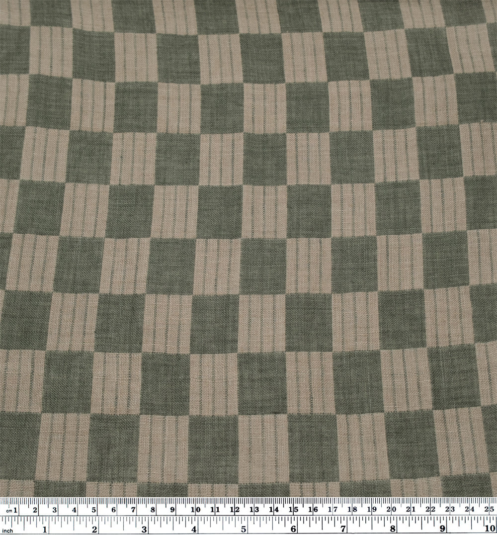 Check Laundered Linen Double Cloth - Ivy/Flax | Blackbird Fabrics