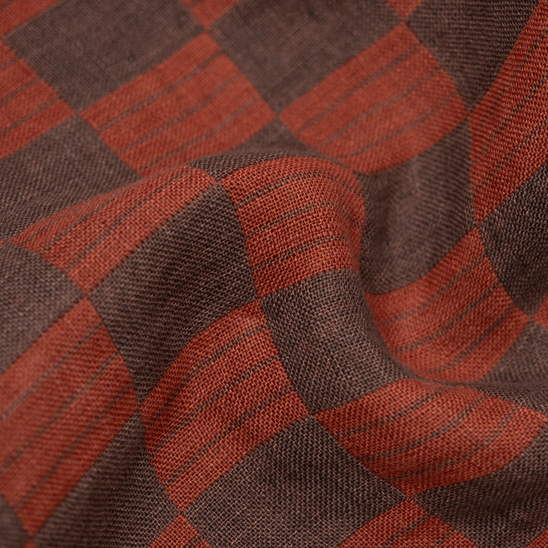 Check Laundered Linen Double Cloth - Red Clay/Mink | Blackbird Fabrics