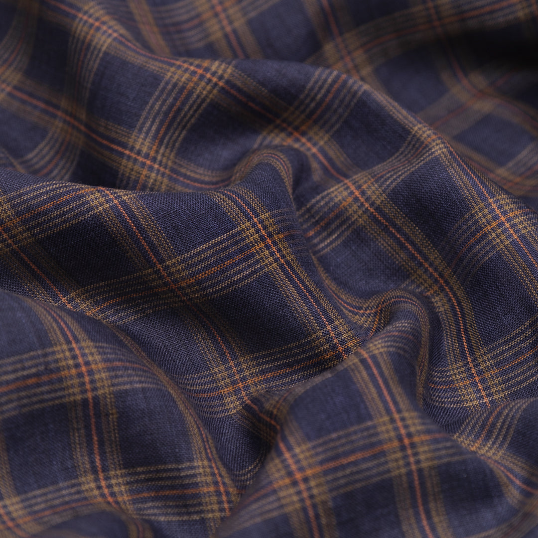 Fireside Plaid Yarn Dyed Linen - Midnight Blue | Blackbird Fabrics