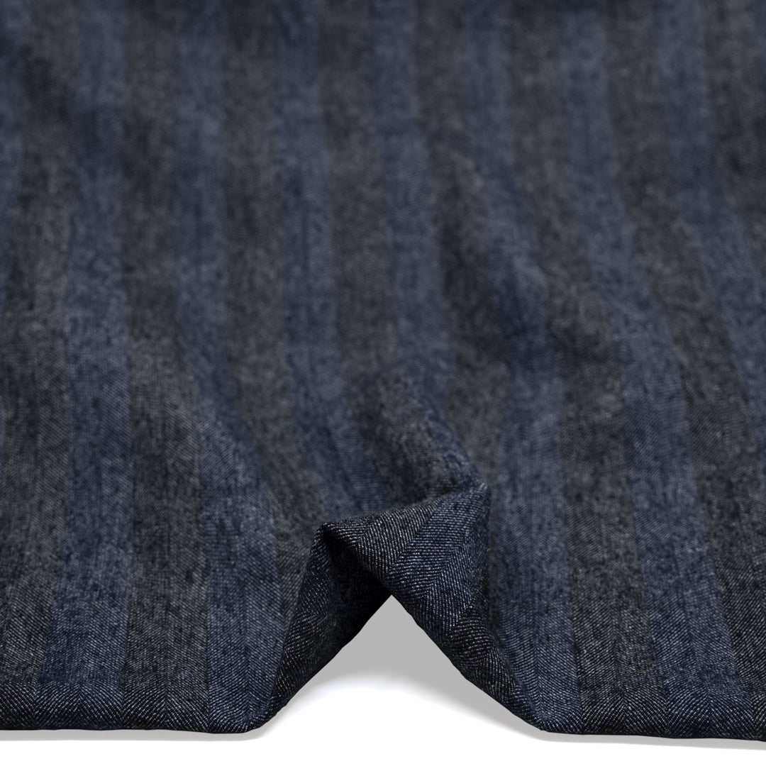 Wide Stripe Linen Cotton Chambray Denim - Maritime | Blackbird Fabrics