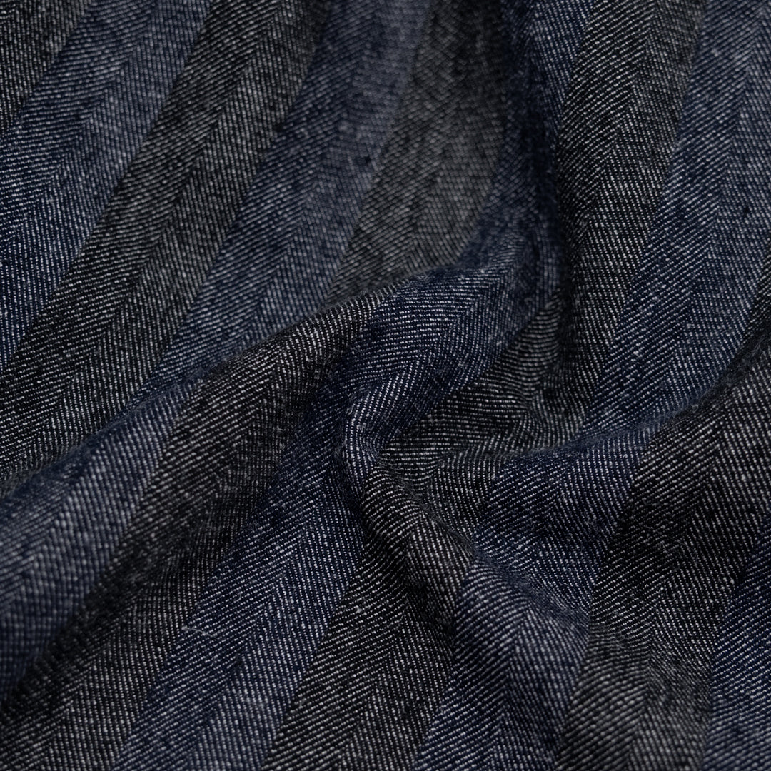 Wide Stripe Linen Cotton Chambray Denim - Maritime | Blackbird Fabrics