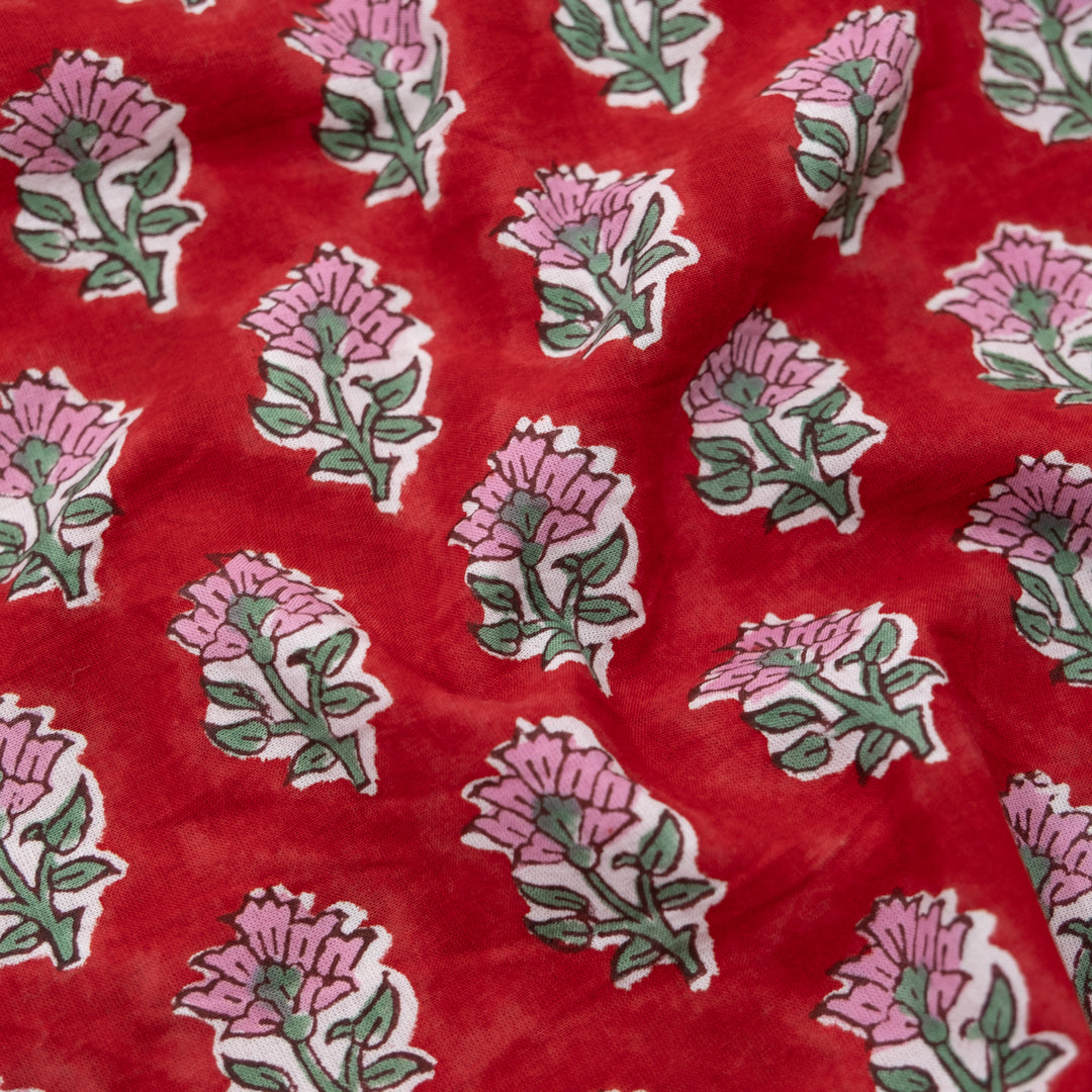 Bloom Block Printed Organic Cotton Batiste - Crimson/Pink | Blackbird Fabrics