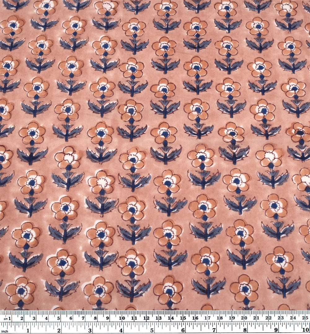 Bloom Block Printed Organic Cotton Batiste - Blush/Bluestone/Denim | Blackbird Fabrics