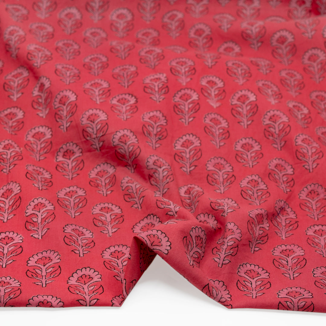 Bloom Block Printed Organic Cotton Batiste - Cherry Pink/Rose | Blackbird Fabrics