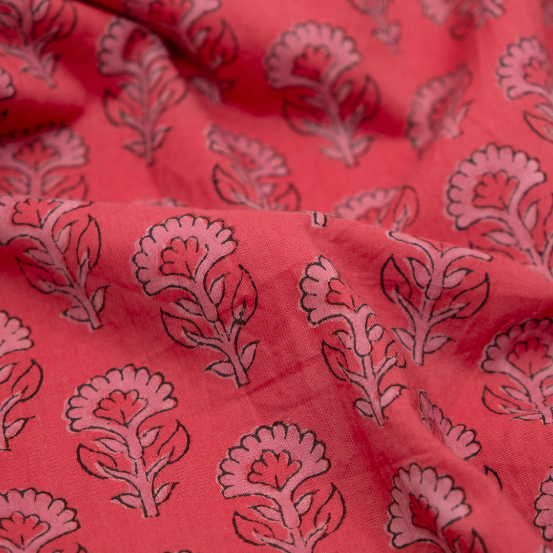 Bloom Block Printed Organic Cotton Batiste - Cherry Pink/Rose | Blackbird Fabrics