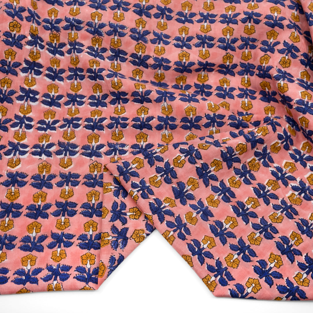 Bloom Block Printed Organic Cotton Batiste - Rose/Cobalt | Blackbird Fabrics