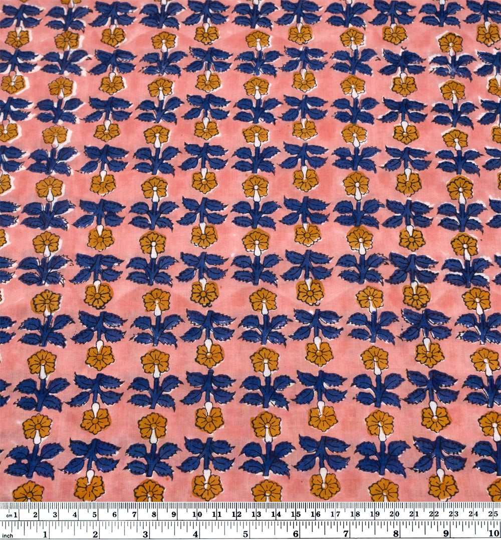 Bloom Block Printed Organic Cotton Batiste - Rose/Cobalt | Blackbird Fabrics