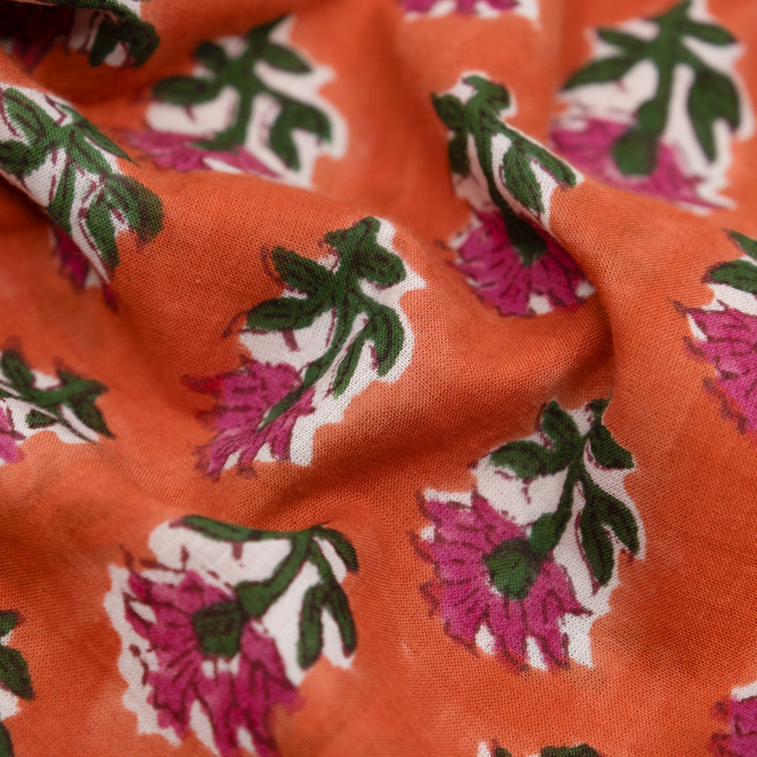 Bloom Block Printed Organic Cotton Batiste - Blood Orange/Jam | Blackbird Fabrics