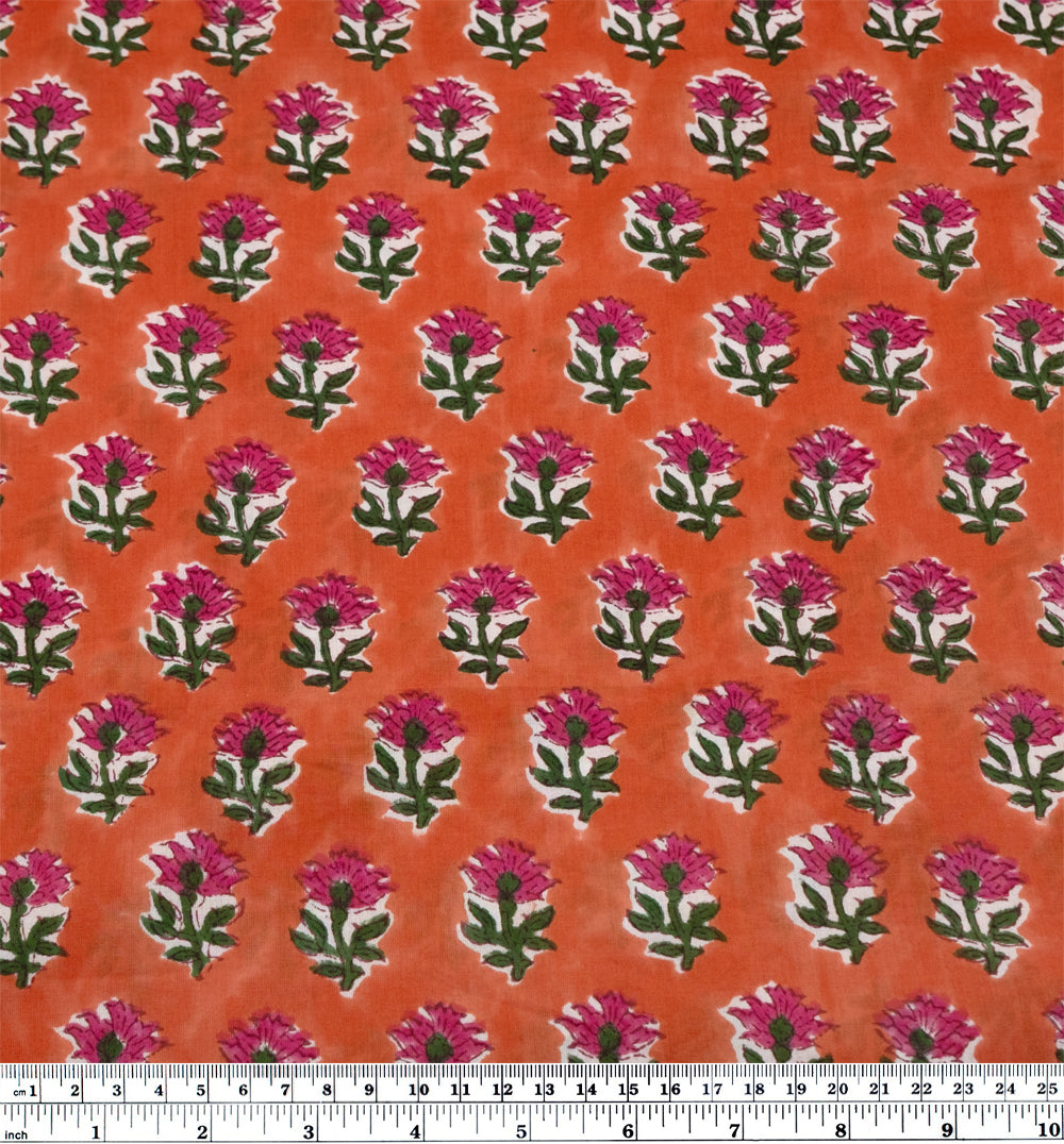 Bloom Block Printed Organic Cotton Batiste - Blood Orange/Jam | Blackbird Fabrics