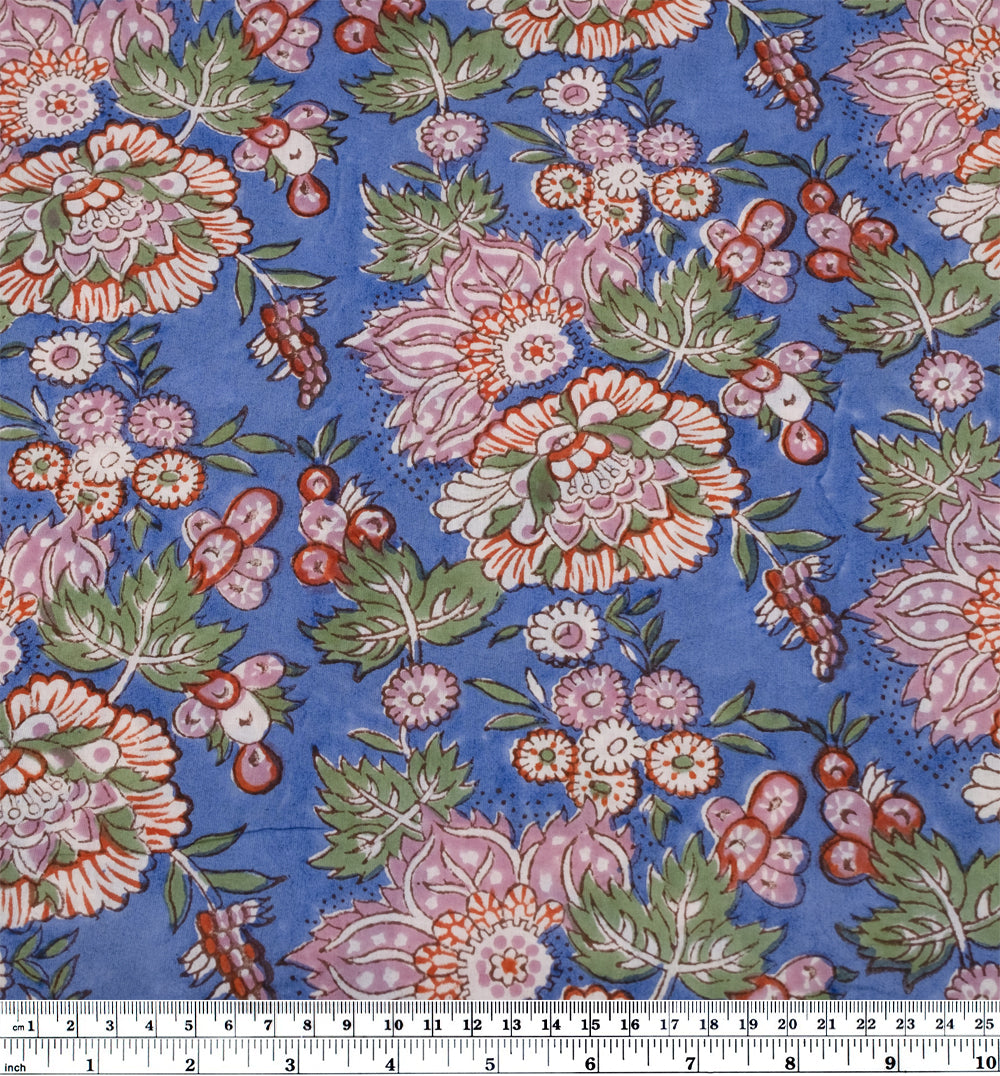 Tapestry Block Printed Organic Cotton Batiste - Cornflower/Dusty Rose | Blackbird Fabrics