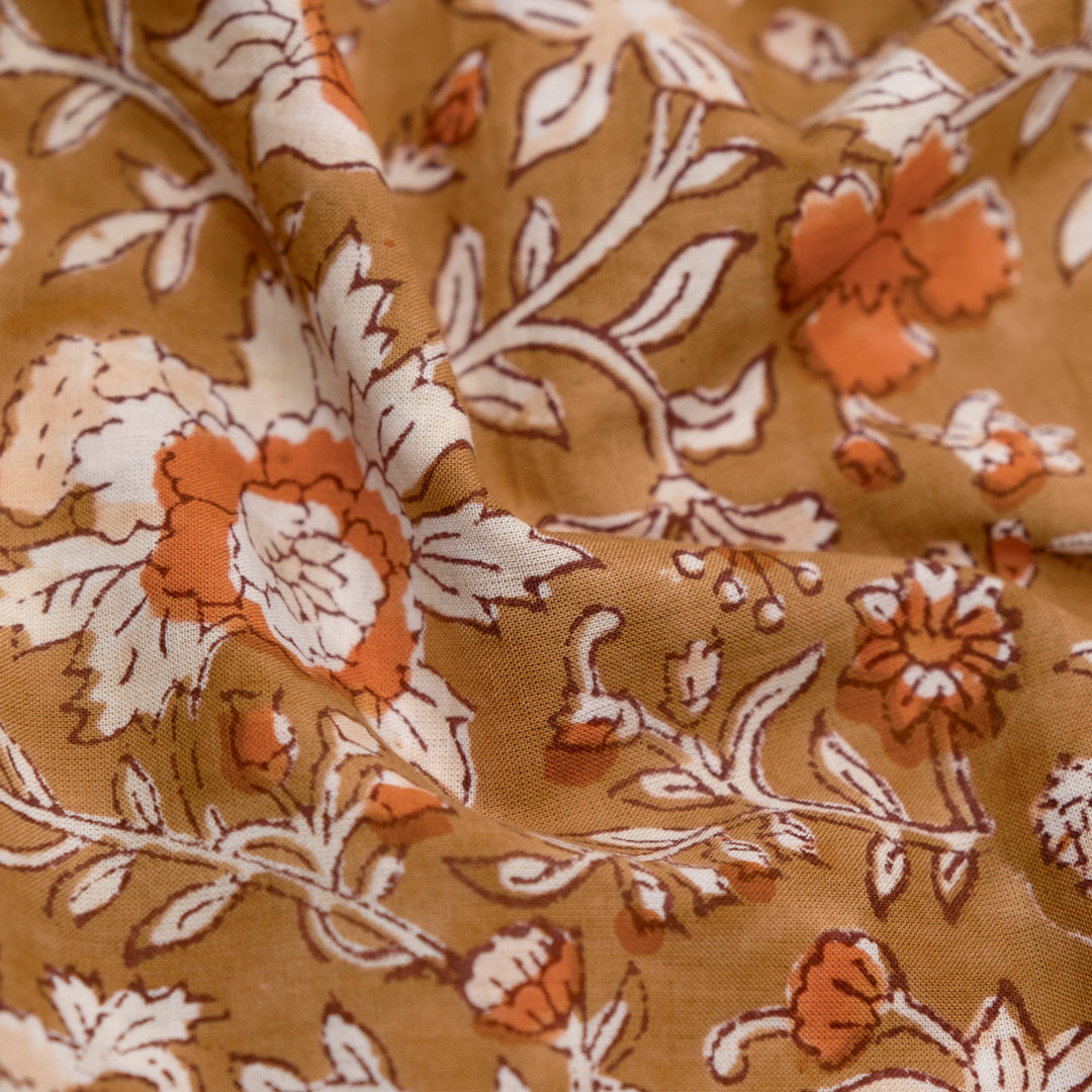 Tapestry Block Printed Organic Cotton Batiste - Caramel/Yam | Blackbird Fabrics