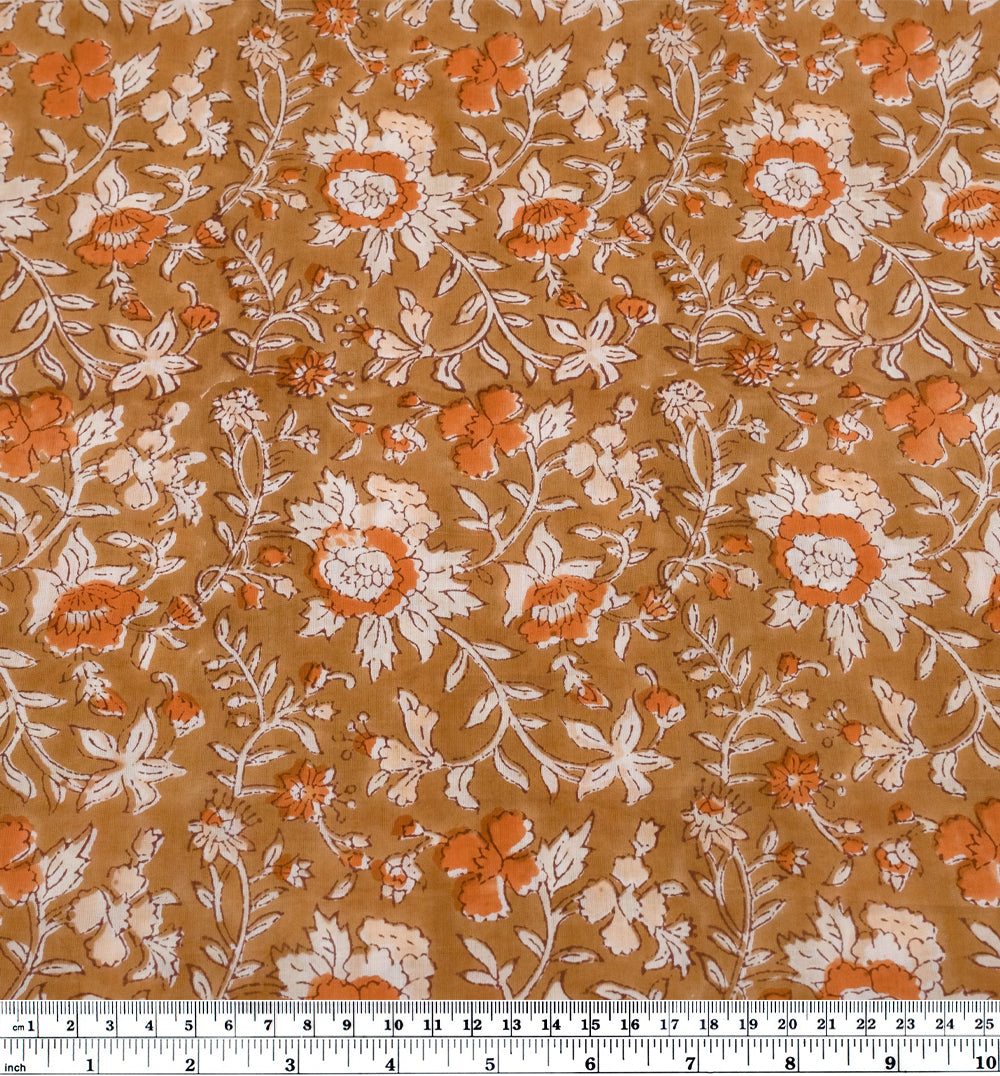 Tapestry Block Printed Organic Cotton Batiste - Caramel/Yam | Blackbird Fabrics
