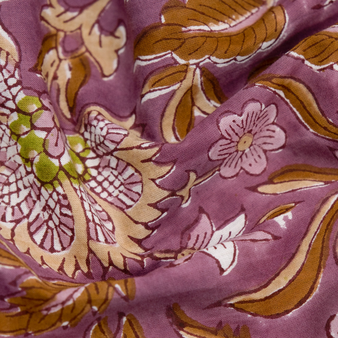 Tapestry Block Printed Organic Cotton Batiste - Fig/Fern | Blackbird Fabrics