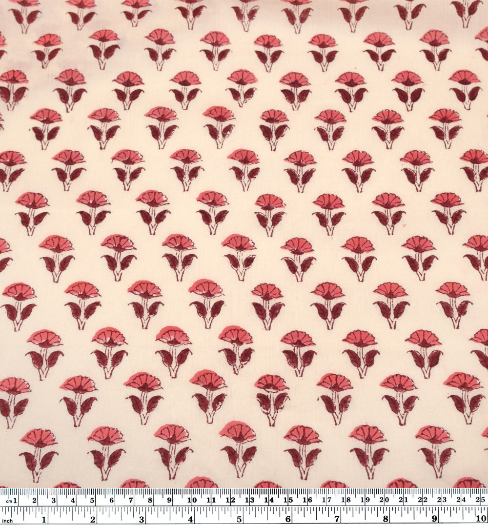 Bloom Block Printed Organic Cotton Batiste - Cream/Maroon/Taffy | Blackbird Fabrics