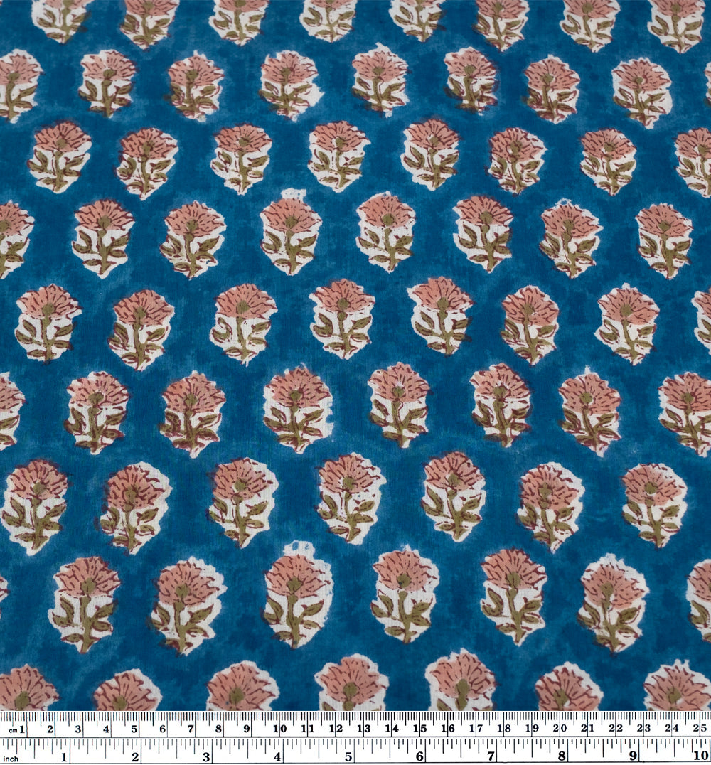 Bloom Block Printed Organic Cotton Batiste - Harbour/Blush/Cardamom | Blackbird Fabrics