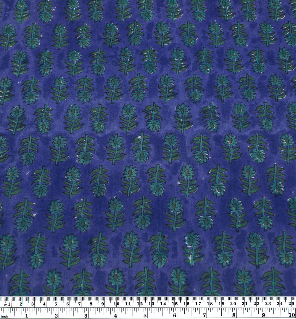Bloom Block Printed Organic Cotton Batiste - Lapis/Waterfall/Pine | Blackbird Fabrics