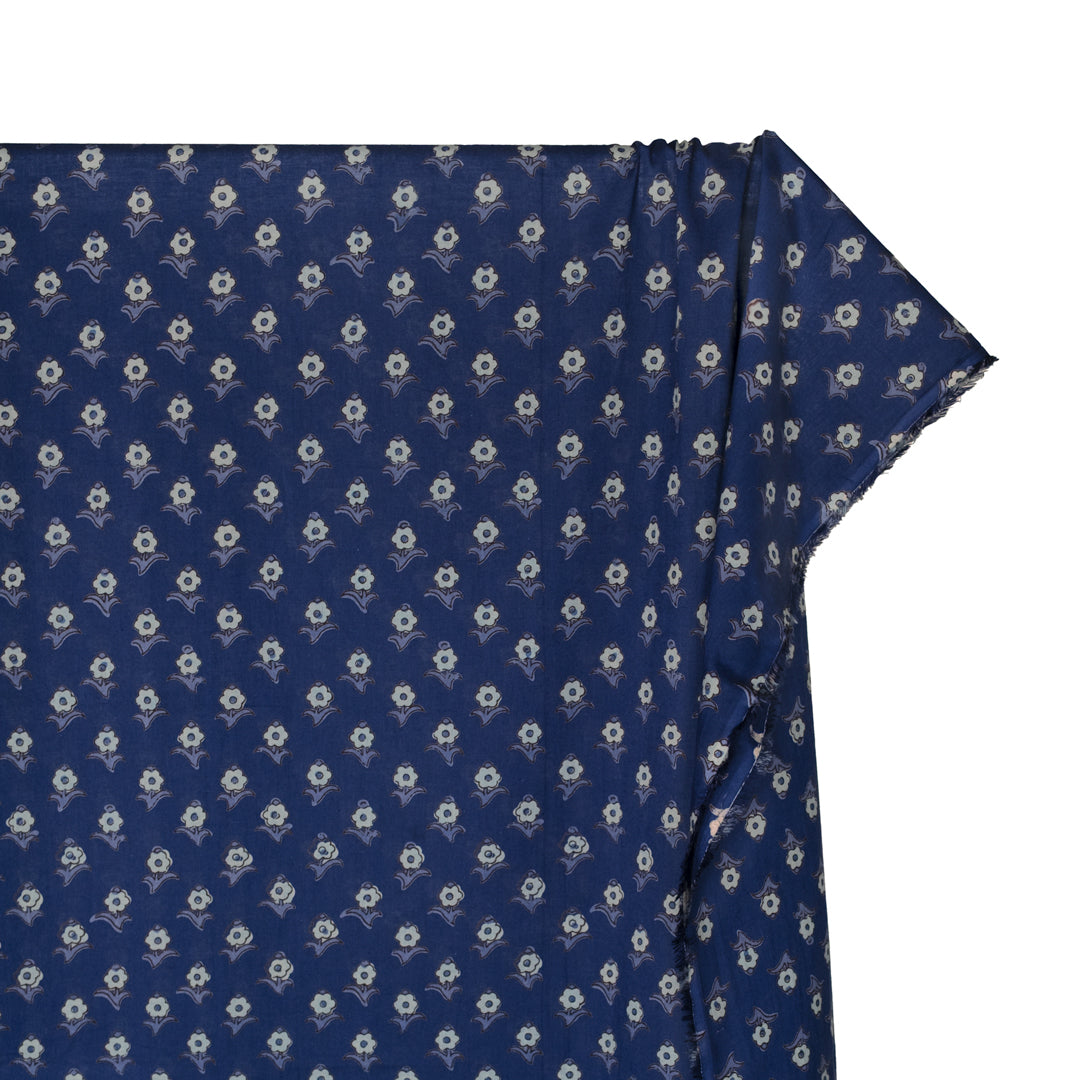 Bloom Block Printed Organic Cotton Batiste - Indigo/Bluestone/Mist | Blackbird Fabrics