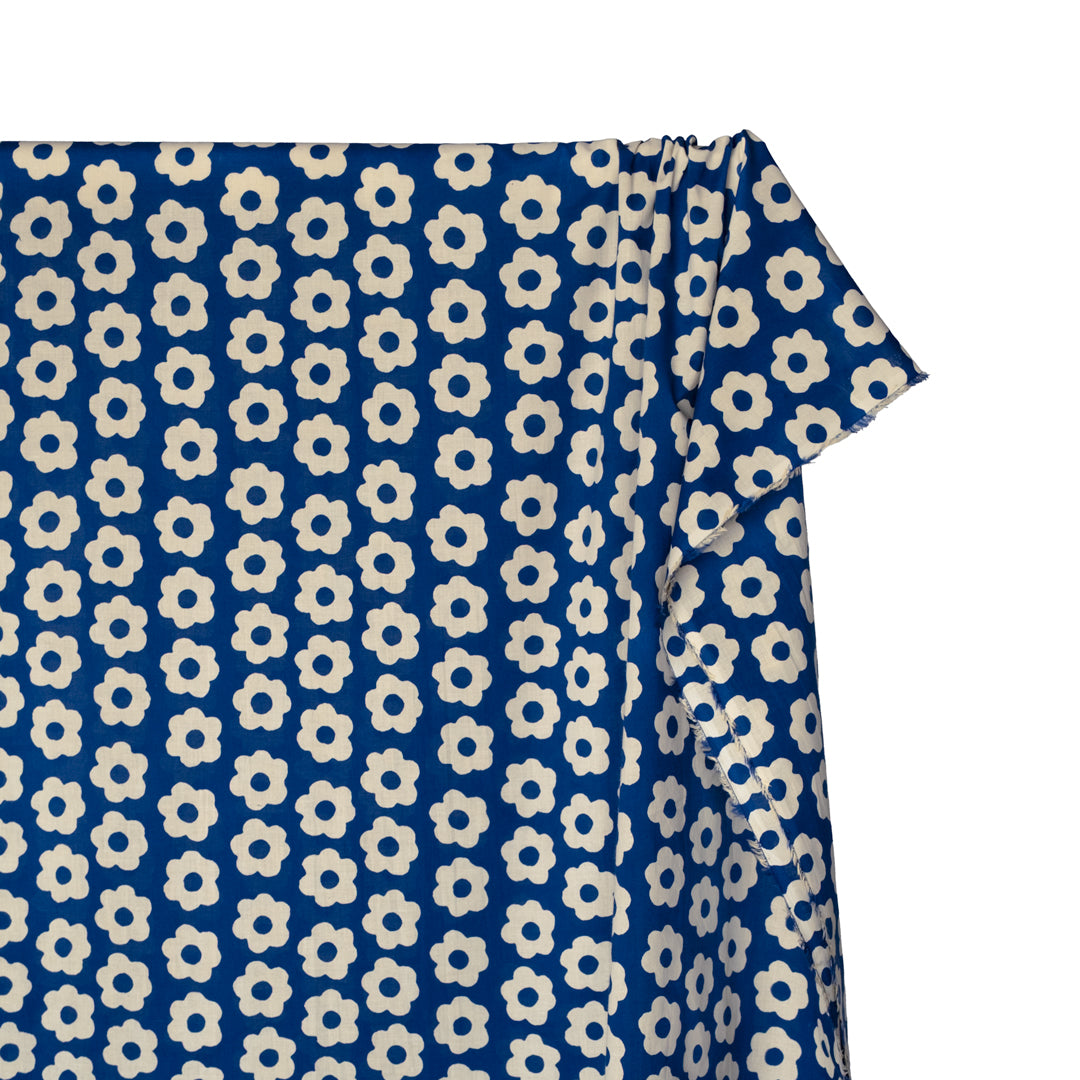 Bloom Block Printed Organic Cotton Batiste - Fjord/Cream | Blackbird Fabrics